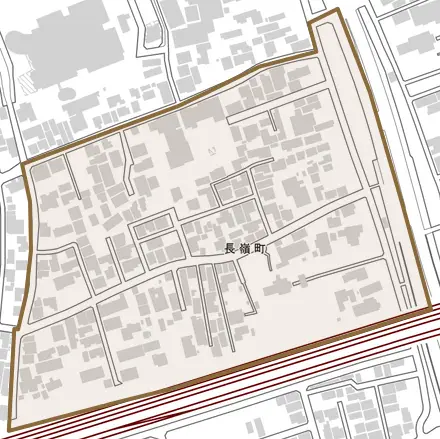 長嶺町とその周辺の地図。町の範囲を重ねている