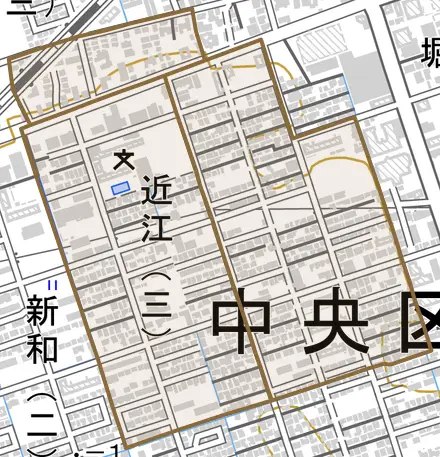 近江とその周辺の地図。町の範囲を重ねている
