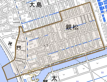 親松とその周辺の地図。町の範囲を重ねている