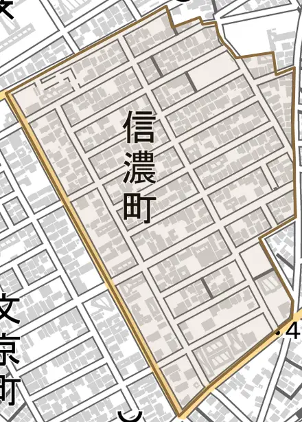 信濃町とその周辺の地図。町の範囲を重ねている