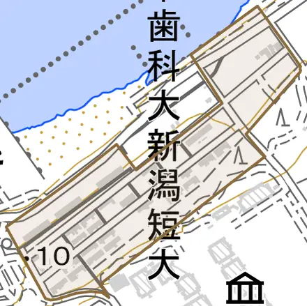 汐見台とその周辺の地図。町の範囲を重ねている
