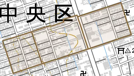 和合町とその周辺の地図。町の範囲を重ねている