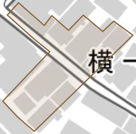 横一番町とその周辺の地図。町の範囲を重ねている
