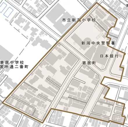 寄居町とその周辺の地図。町の範囲を重ねている