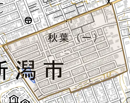 秋葉とその周辺の地図。町の範囲を重ねている