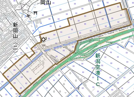 江口とその周辺の地図。町の範囲を重ねている