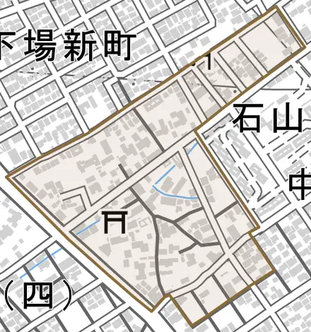 下場本町とその周辺の地図。町の範囲を重ねている