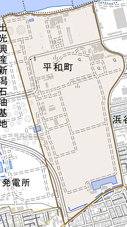 平和町とその周辺の地図。町の範囲を重ねている