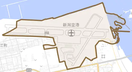 松浜町とその周辺の地図。町の範囲を重ねている