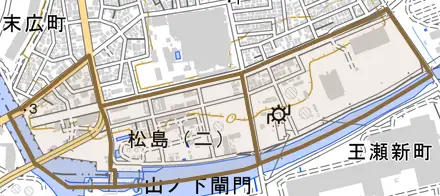 松島とその周辺の地図。町の範囲を重ねている