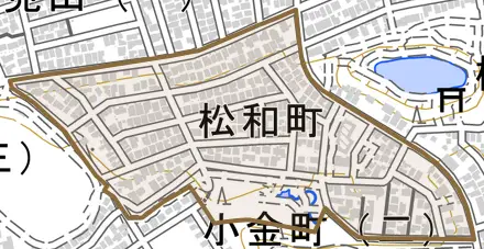 松和町とその周辺の地図。町の範囲を重ねている