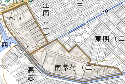 南紫竹とその周辺の地図。町の範囲を重ねている