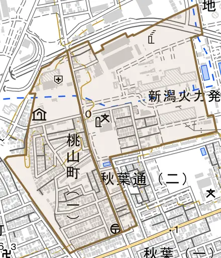 桃山町とその周辺の地図。町の範囲を重ねている