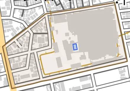 東新町とその周辺の地図。町の範囲を重ねている