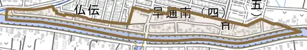 仏伝とその周辺の地図。町の範囲を重ねている