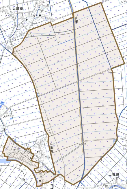 十二とその周辺の地図。町の範囲を重ねている