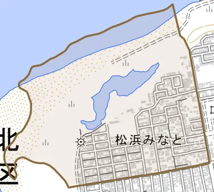 松浜みなととその周辺の地図。町の範囲を重ねている