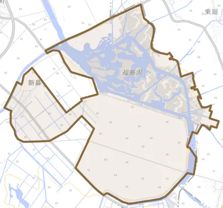 新鼻とその周辺の地図。町の範囲を重ねている