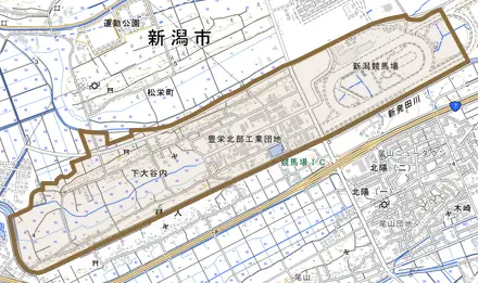下大谷内とその周辺の地図。町の範囲を重ねている