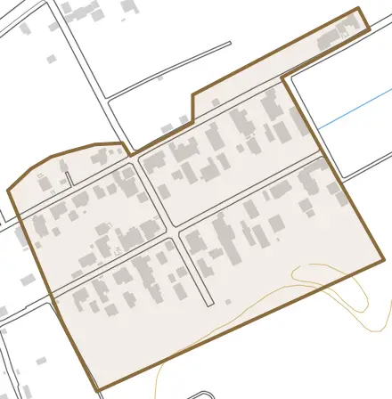 新富町とその周辺の地図。町の範囲を重ねている