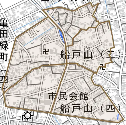 船戸山とその周辺の地図。町の範囲を重ねている