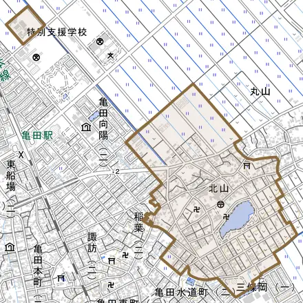 北山とその周辺の地図。町の範囲を重ねている