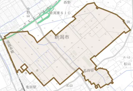 茗荷谷とその周辺の地図。町の範囲を重ねている