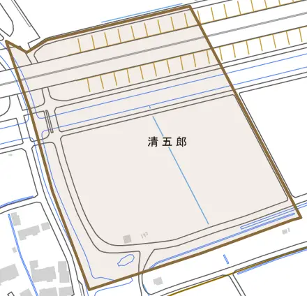 清五郎とその周辺の地図。町の範囲を重ねている