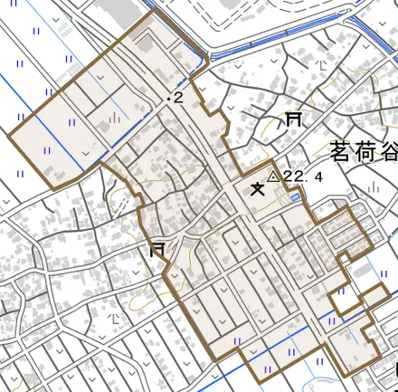 丸山ノ内善之丞組とその周辺の地図。町の範囲を重ねている