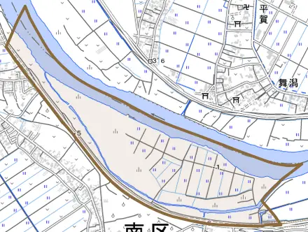 天野とその周辺の地図。町の範囲を重ねている