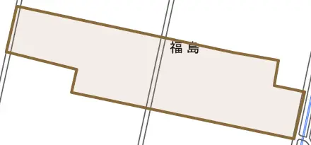 福島とその周辺の地図。町の範囲を重ねている