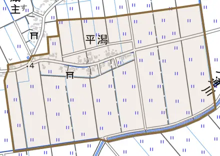 平潟とその周辺の地図。町の範囲を重ねている