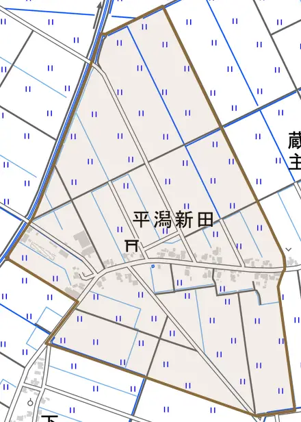 平潟新田とその周辺の地図。町の範囲を重ねている