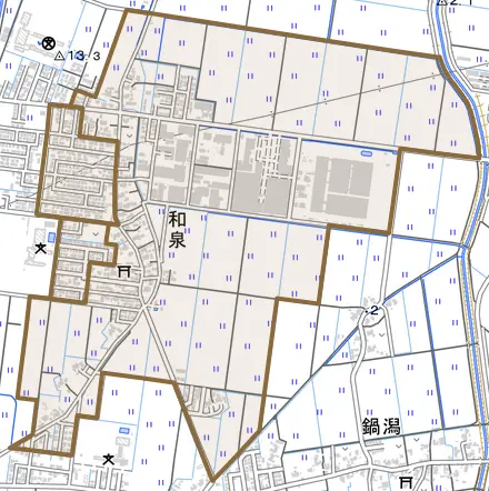 和泉とその周辺の地図。町の範囲を重ねている