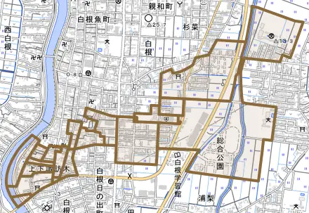 上下諏訪木とその周辺の地図。町の範囲を重ねている