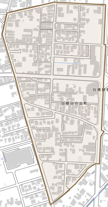 白根日の出町とその周辺の地図。町の範囲を重ねている