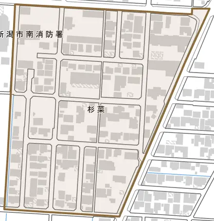 杉菜とその周辺の地図。町の範囲を重ねている