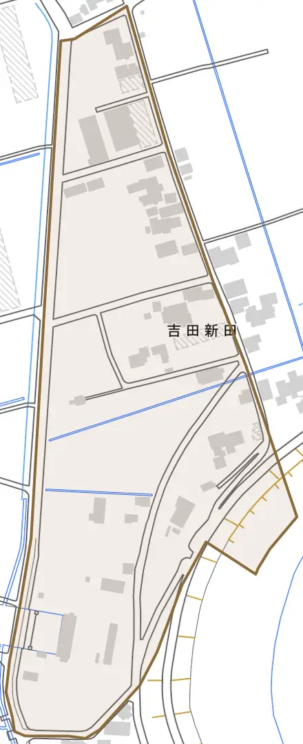 吉田新田とその周辺の地図。町の範囲を重ねている