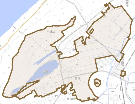赤塚とその周辺の地図。町の範囲を重ねている