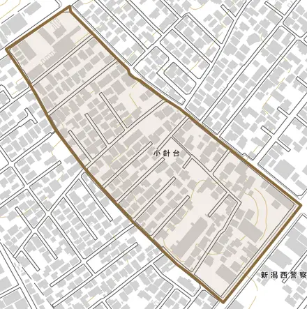 小針台とその周辺の地図。町の範囲を重ねている