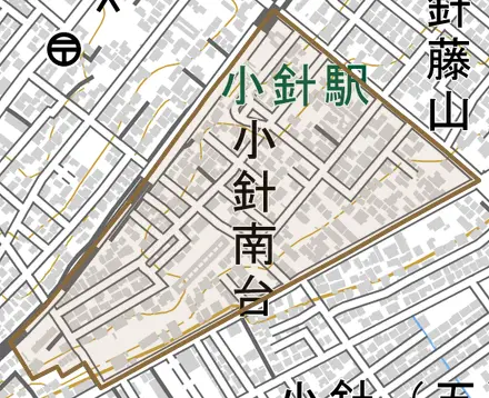 小針南台とその周辺の地図。町の範囲を重ねている