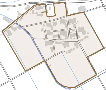 前野外新田とその周辺の地図。町の範囲を重ねている