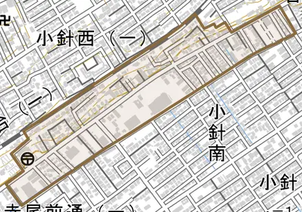寺尾朝日通とその周辺の地図。町の範囲を重ねている