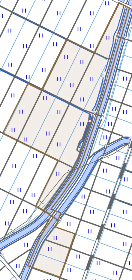 内野関場とその周辺の地図。町の範囲を重ねている