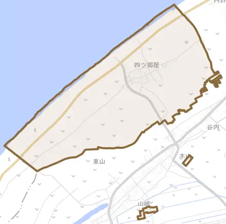 四ツ郷屋とその周辺の地図。町の範囲を重ねている