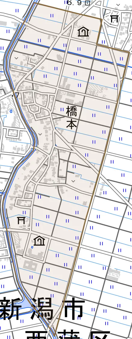 橋本とその周辺の地図。町の範囲を重ねている