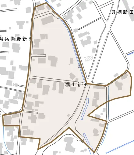 堀上新田とその周辺の地図。町の範囲を重ねている