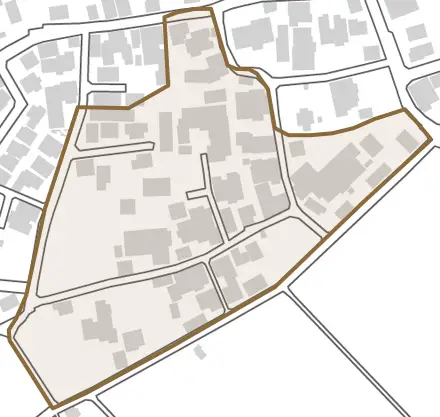 兵右衛門新田とその周辺の地図。町の範囲を重ねている