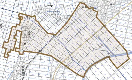 真田とその周辺の地図。町の範囲を重ねている