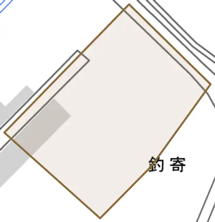 釣寄とその周辺の地図。町の範囲を重ねている